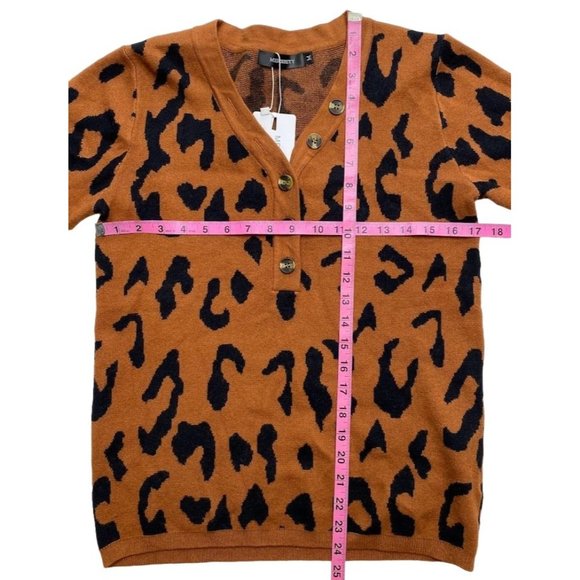 Merokeety Henley Sweater Top Women's MEDIUM Leopard Animal Print Buttons NWT - Picture 3 of 10